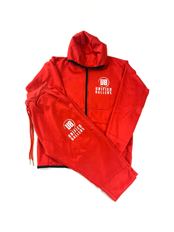 Red Poly Tech Jogger Set